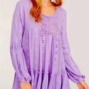 Free People Kiss Kiss Eyelit Embroidered Long Sleeve Babydoll Dress